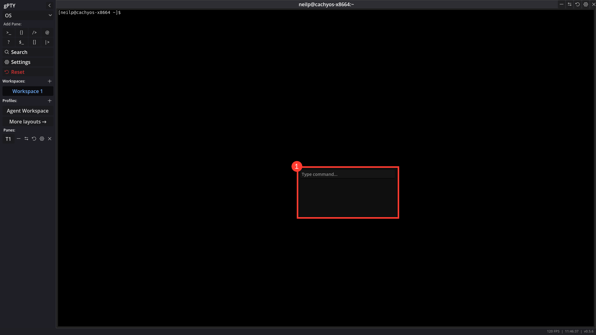 The command palette just after opening on v0.5.6