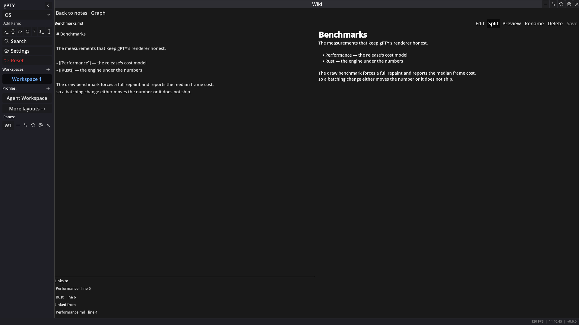 Links and backlinks in the note view